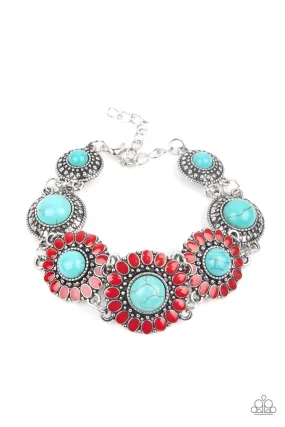 Paparazzi Bodaciously Badlands Red and Turquoise Blue Floral Bracelet