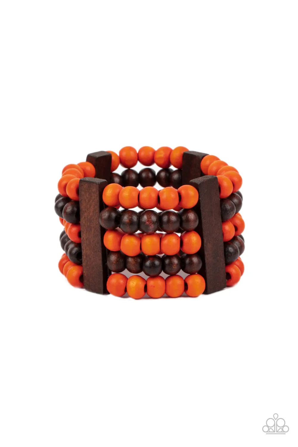 Paparazzi Caribbean Catwalk - Orange and Brown Wooden Stretchy Bracelet