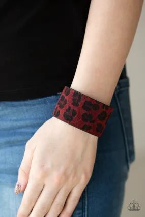 Paparazzi Cheetah Cabana - Red Fuzzy and Black Leather Band Bracelet