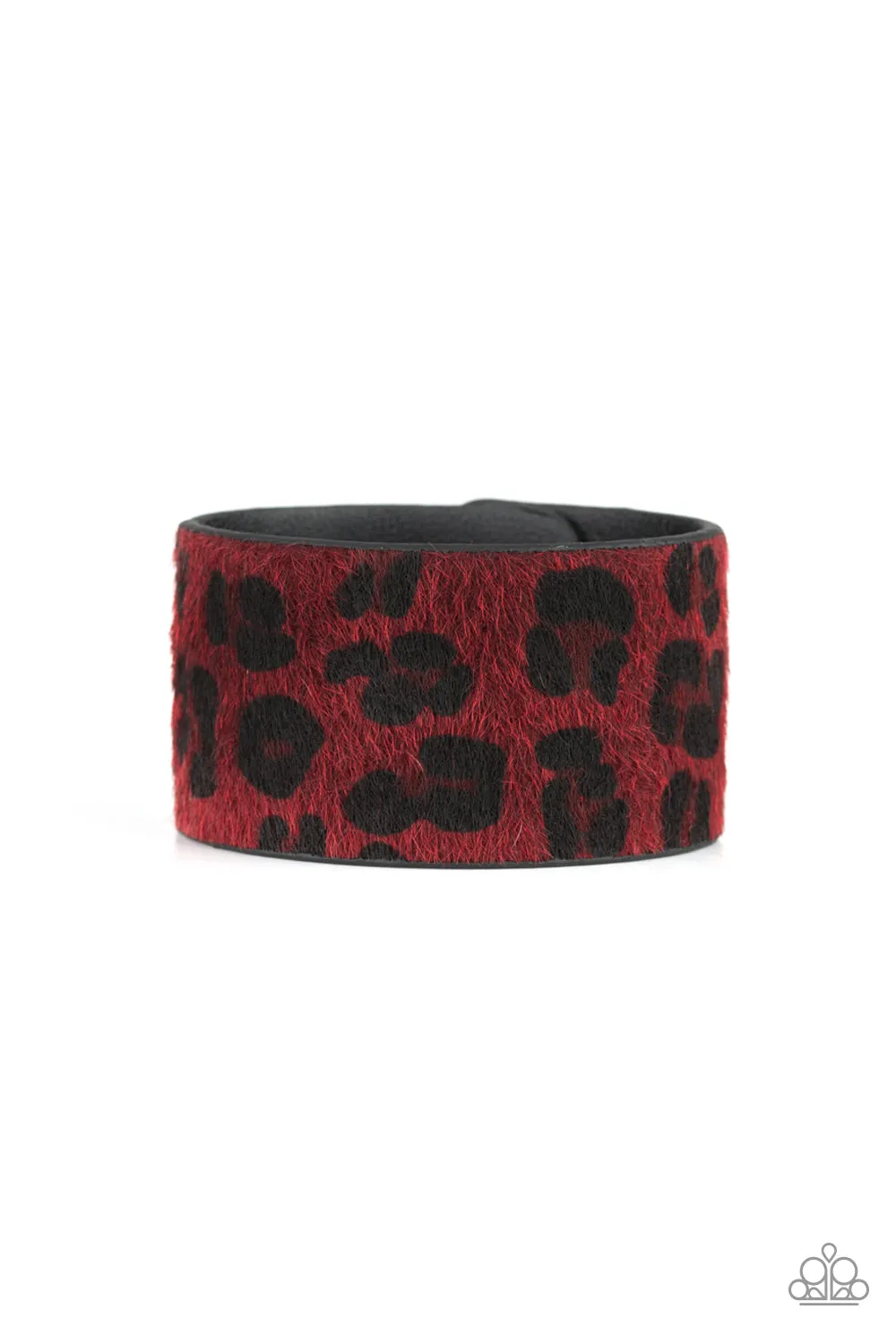 Paparazzi Cheetah Cabana - Red Fuzzy and Black Leather Band Bracelet