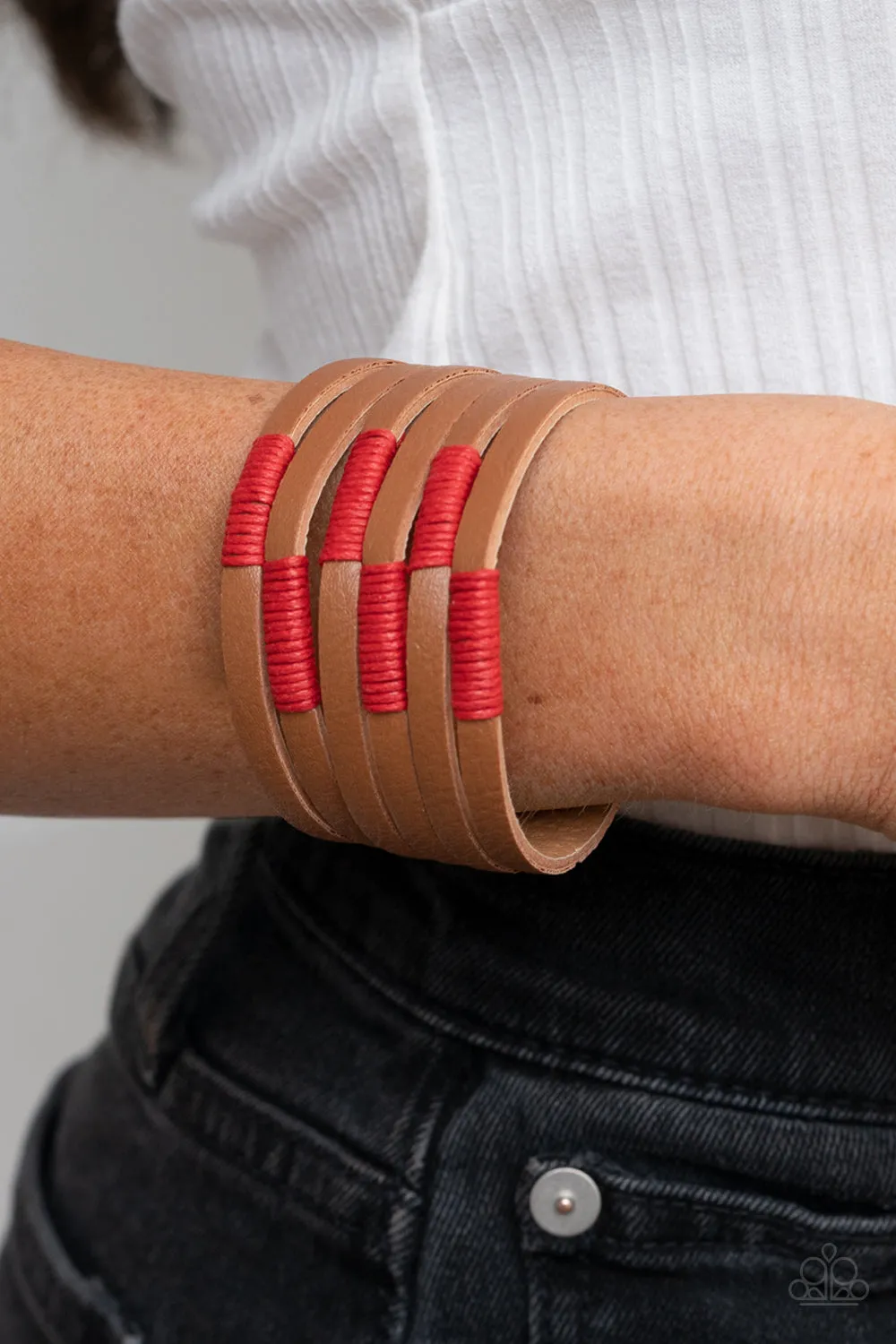 Paparazzi Country Colors - Red Suede Leather Urban Bracelet