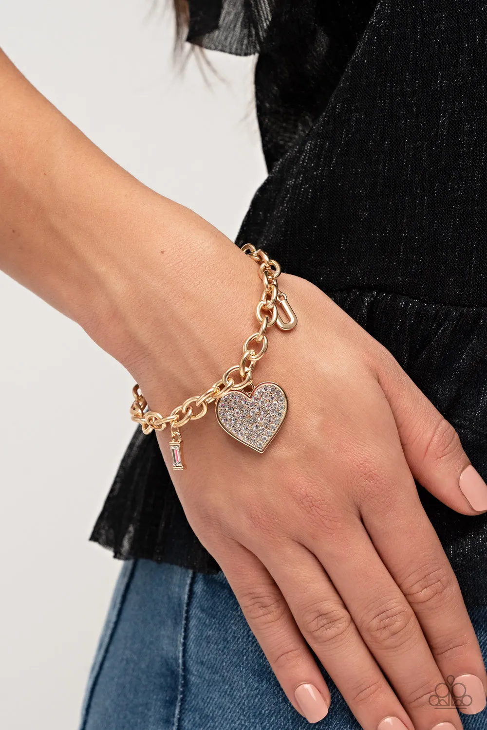 Paparazzi Declaration of Love - Gold Bracelet With I Heart U Letter Charms