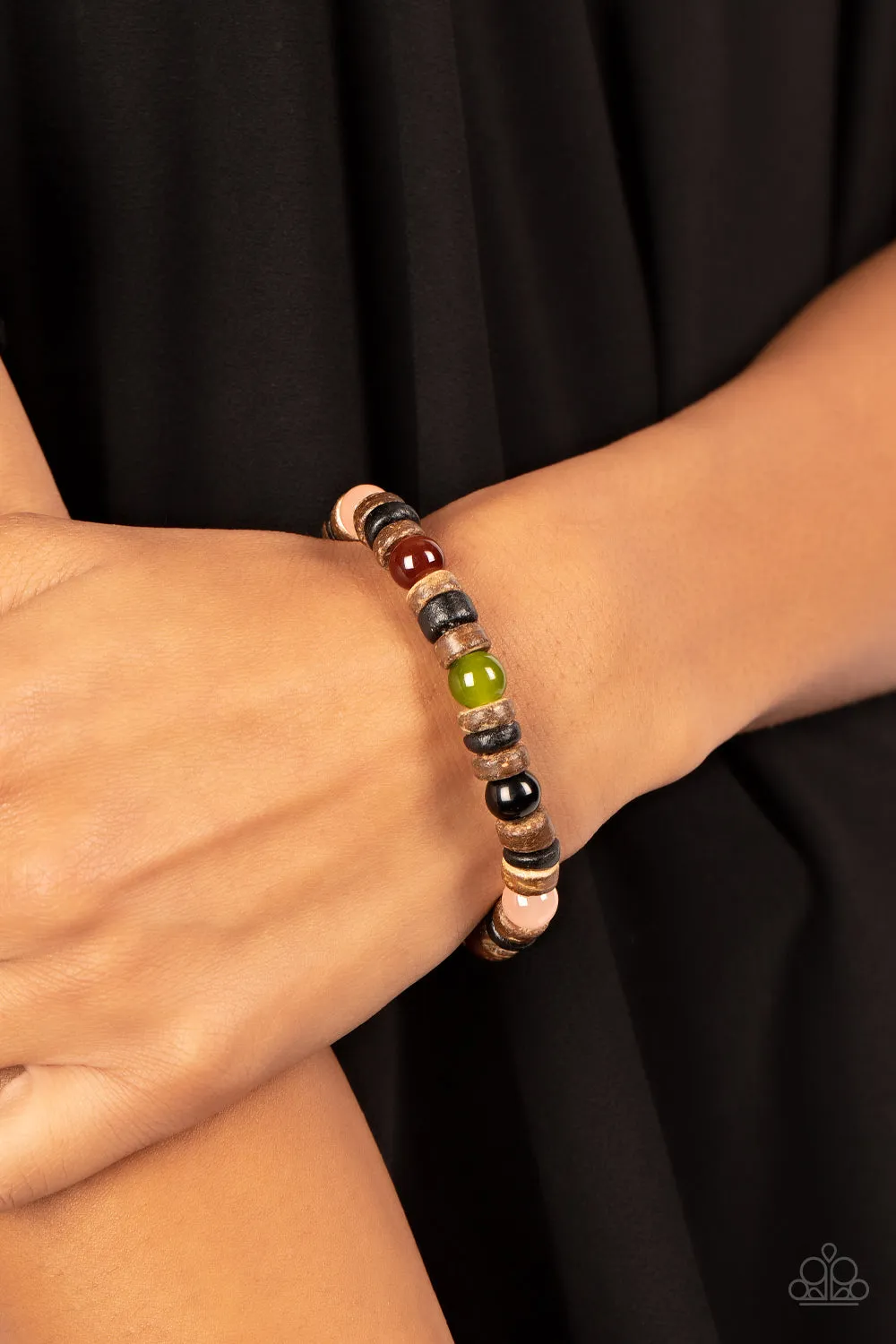 Paparazzi Durango Drifter Multi Color Stone Beads and Wooden Disc Urban Bracelet