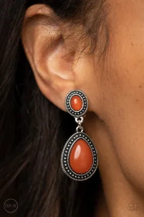 Paparazzi Earring ~ Carefree Clairvoyance - Orange Clip-On Earring