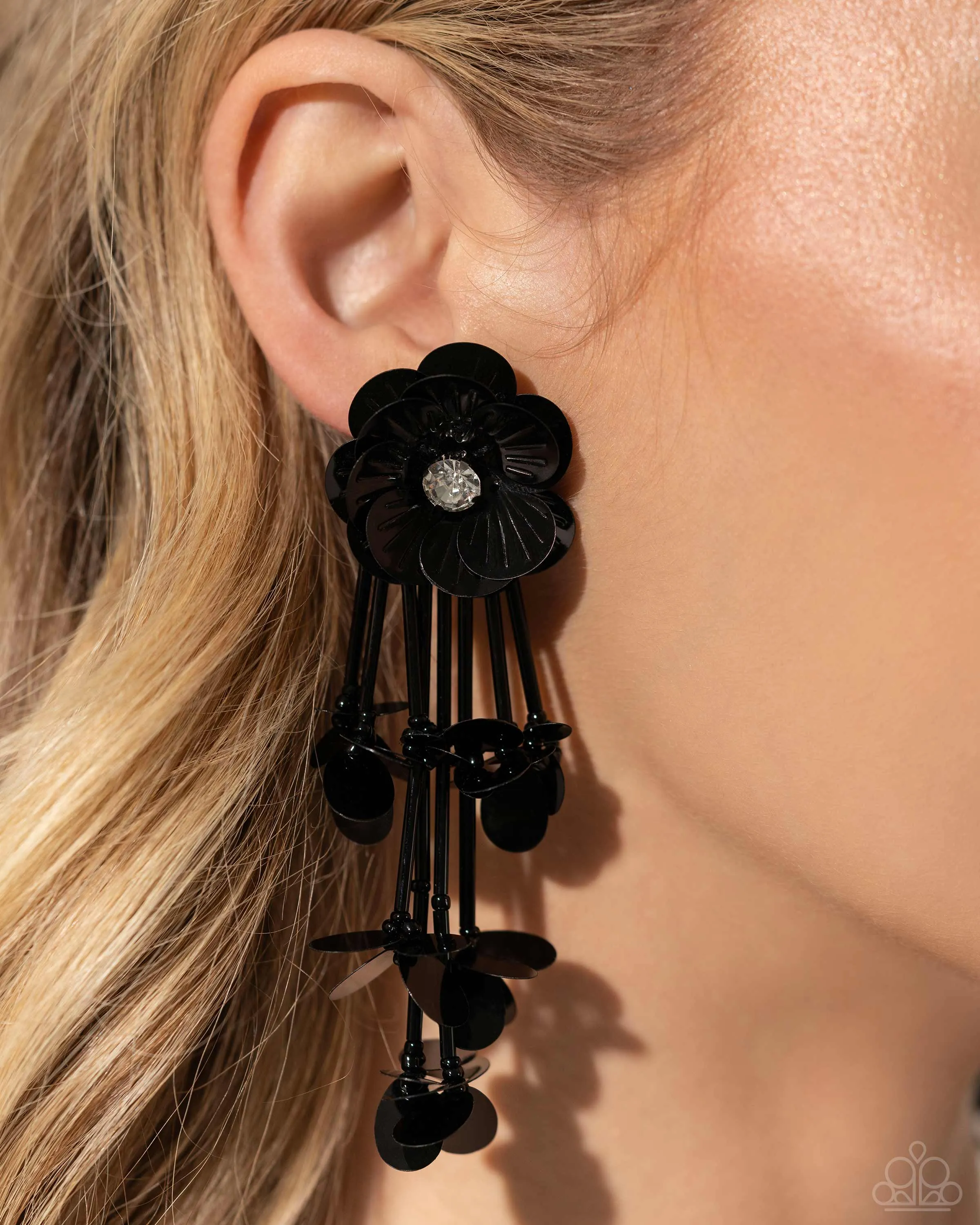 Paparazzi Floral Future Black Earrings Life of the Party April 2024