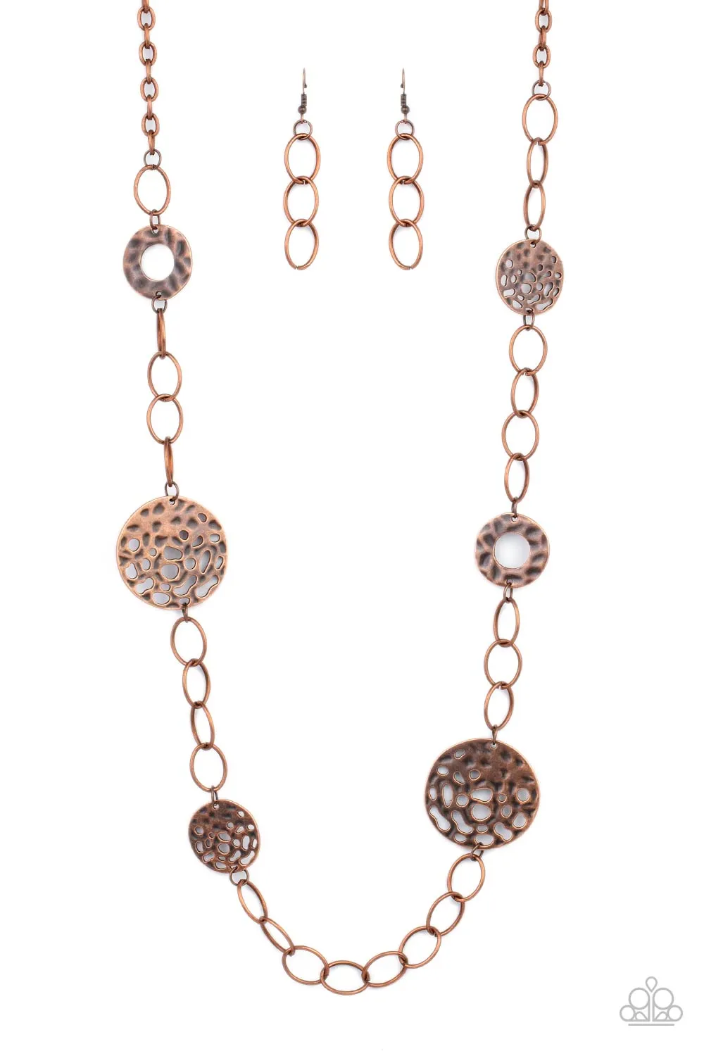 Paparazzi HOLEY Relic - Copper Hammered Disc Hoops Necklace