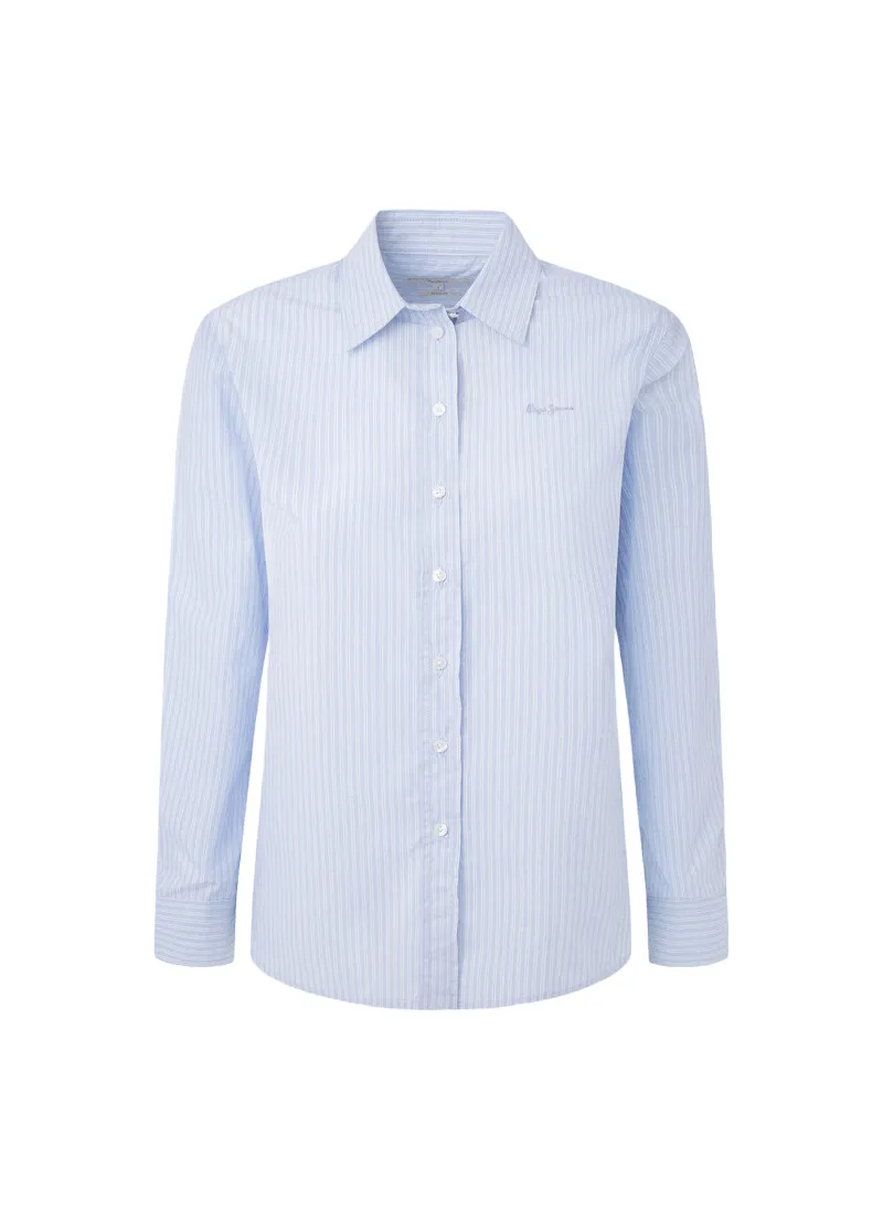 Pepe Jeans Lyra striped women's shirt PL304703 563 light blue with white stripes