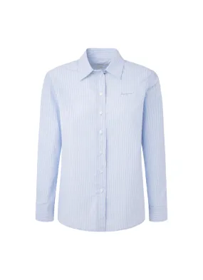 Pepe Jeans Lyra striped women's shirt PL304703 563 light blue with white stripes