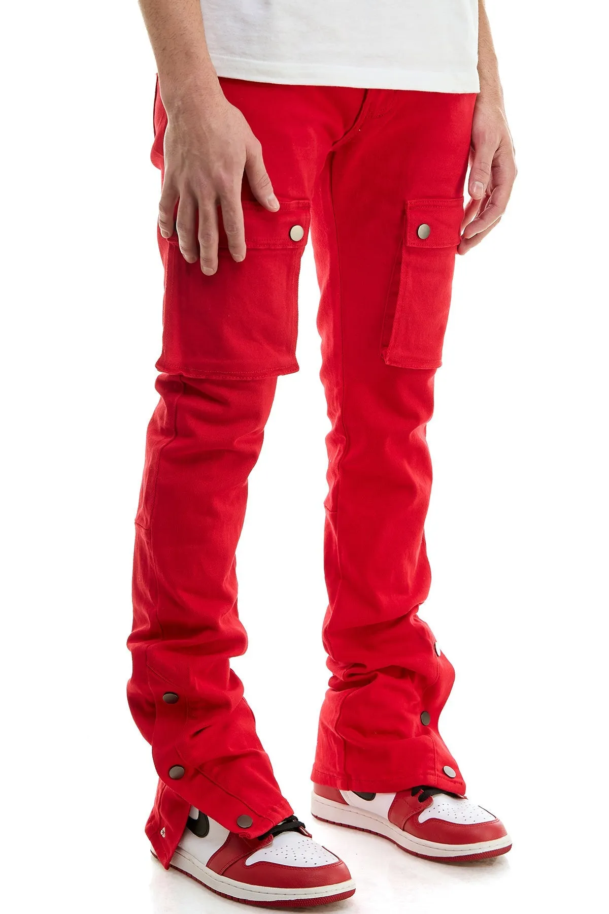 Red Skinny Pants Men Stacked Jeans in Stretch Twill