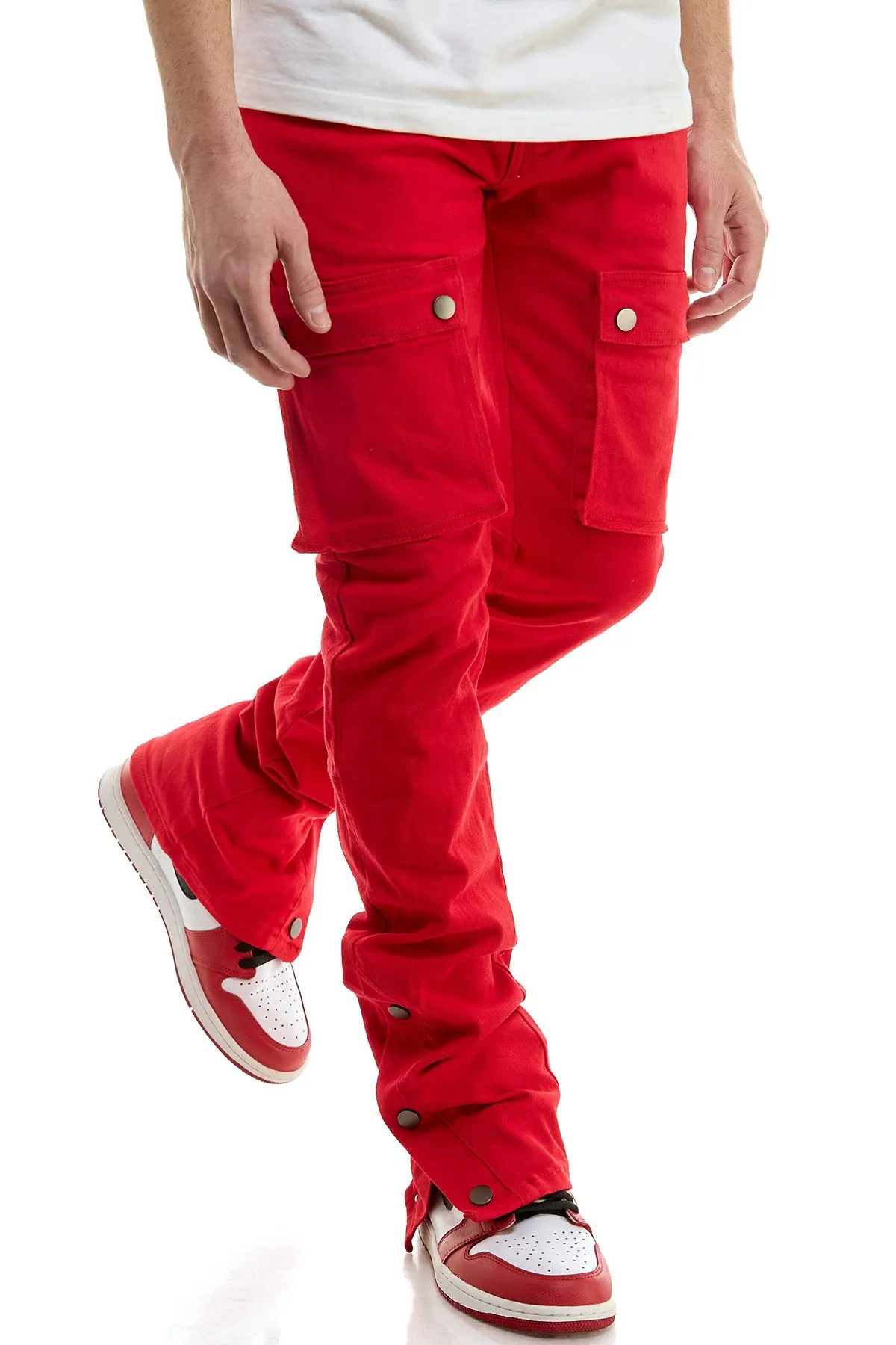 Red Skinny Pants Men Stacked Jeans in Stretch Twill