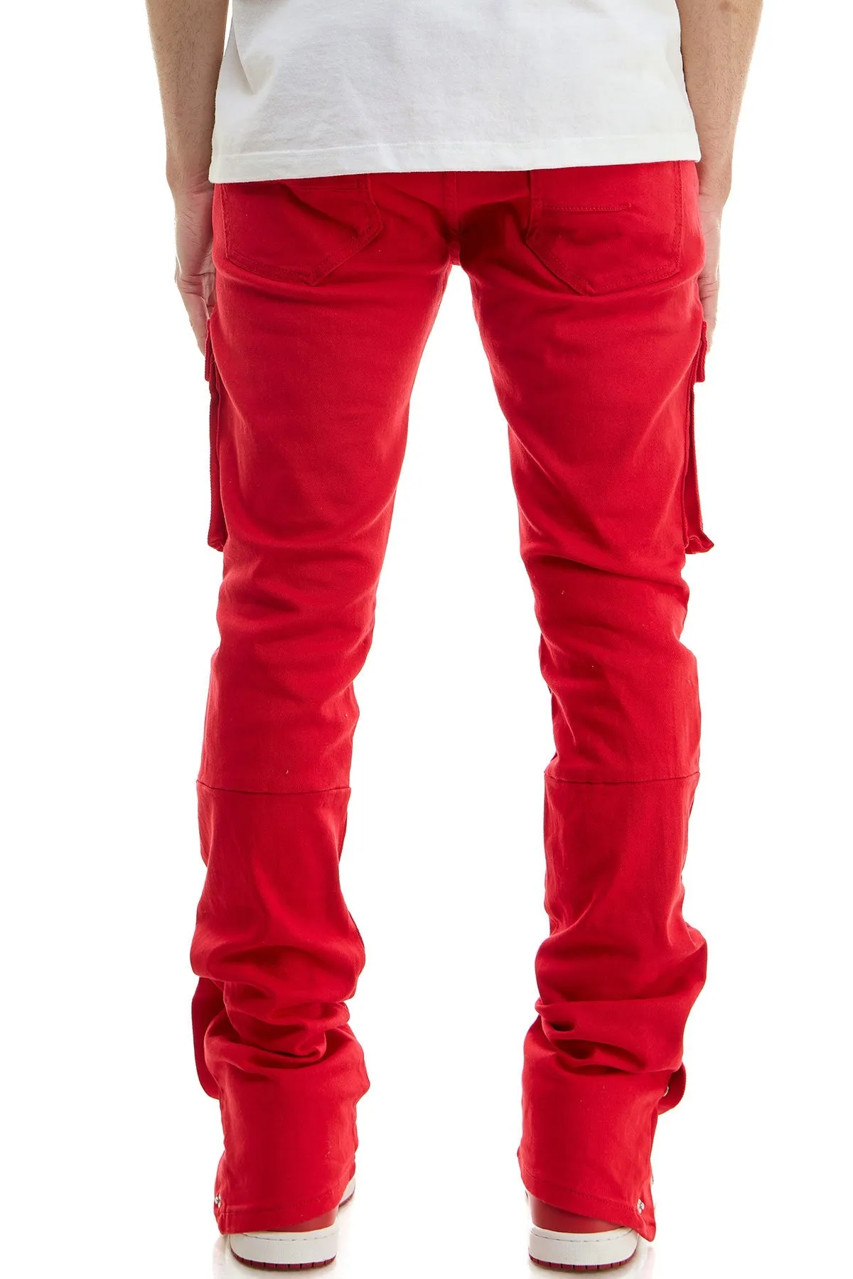 Red Skinny Pants Men Stacked Jeans in Stretch Twill