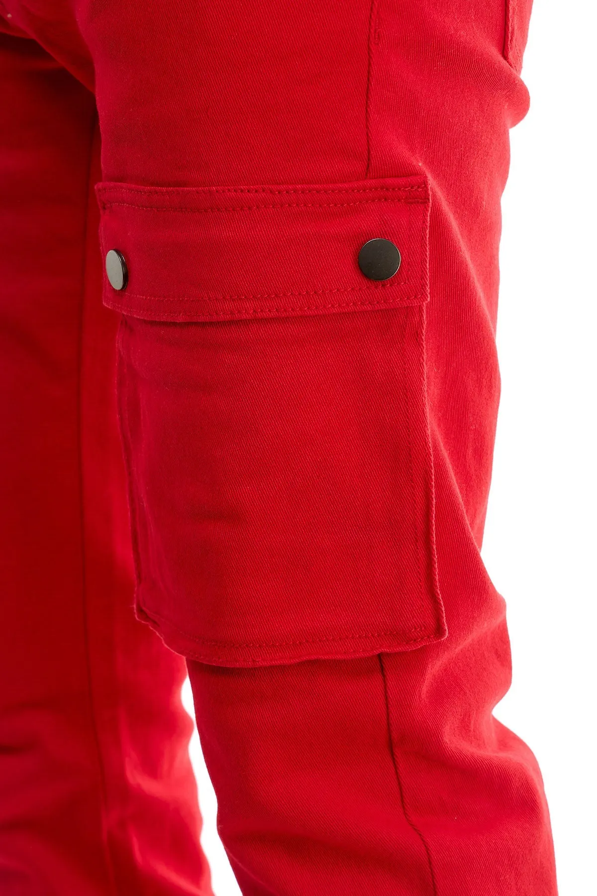 Red Skinny Pants Men Stacked Jeans in Stretch Twill