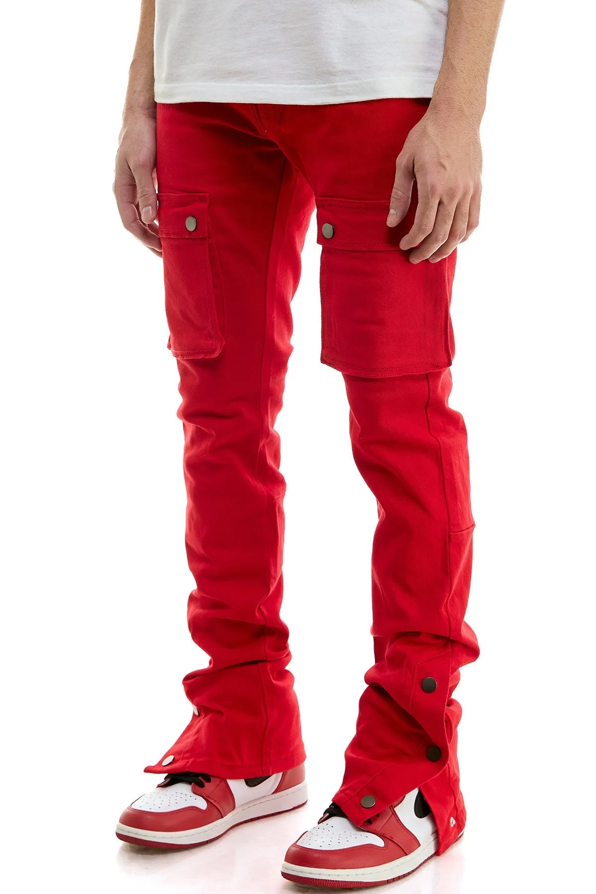 Red Skinny Pants Men Stacked Jeans in Stretch Twill