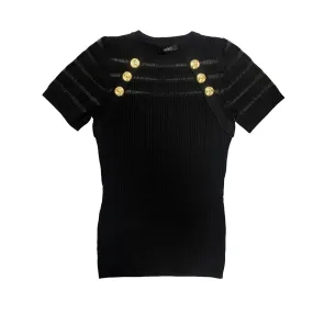 Relish BURITE half-sleeved sweater with lurex mesh stripes plus buttons plus raglan effect cut RDP2402067016 black