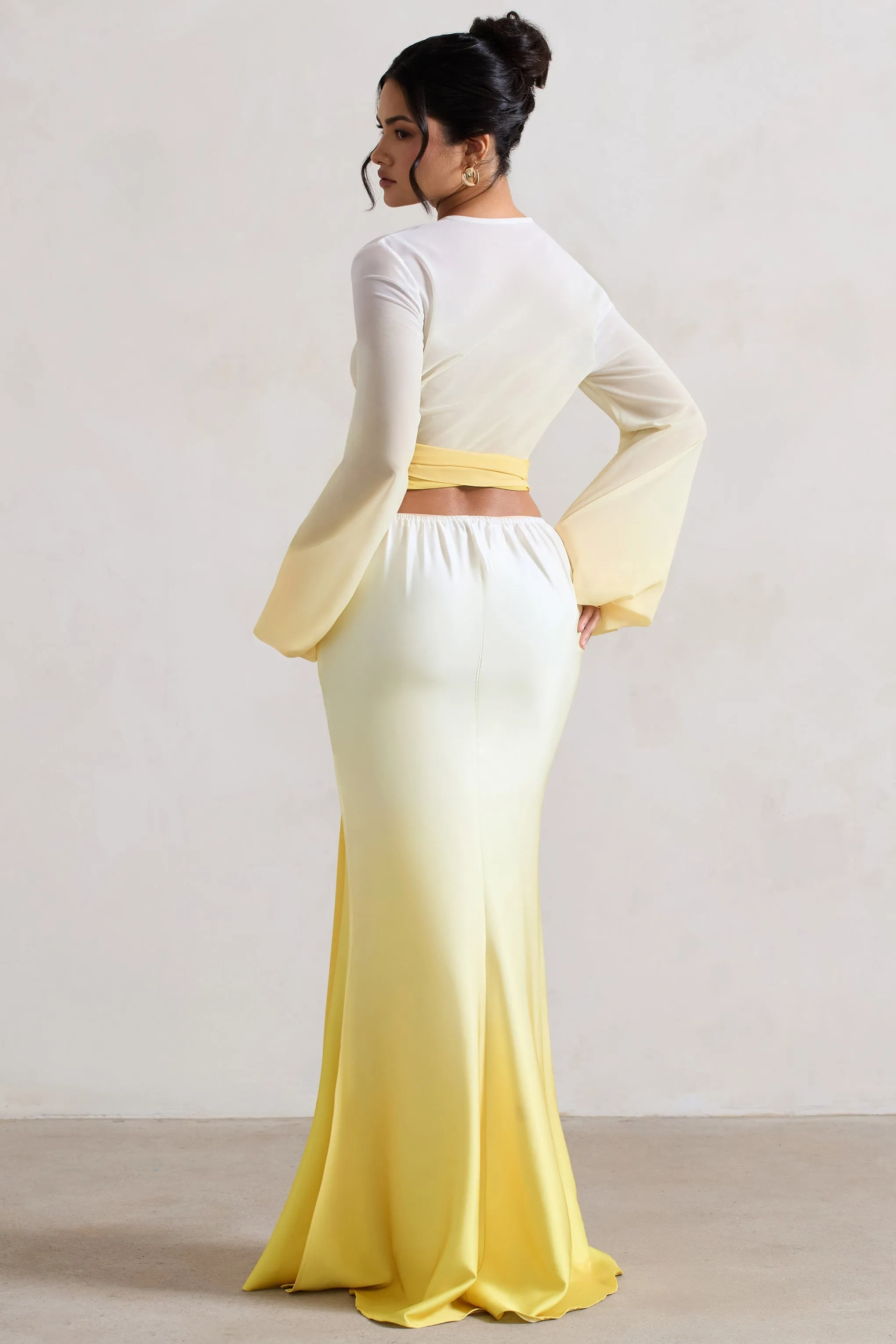 Serita | Yellow Ombre Satin Maxi Skirt