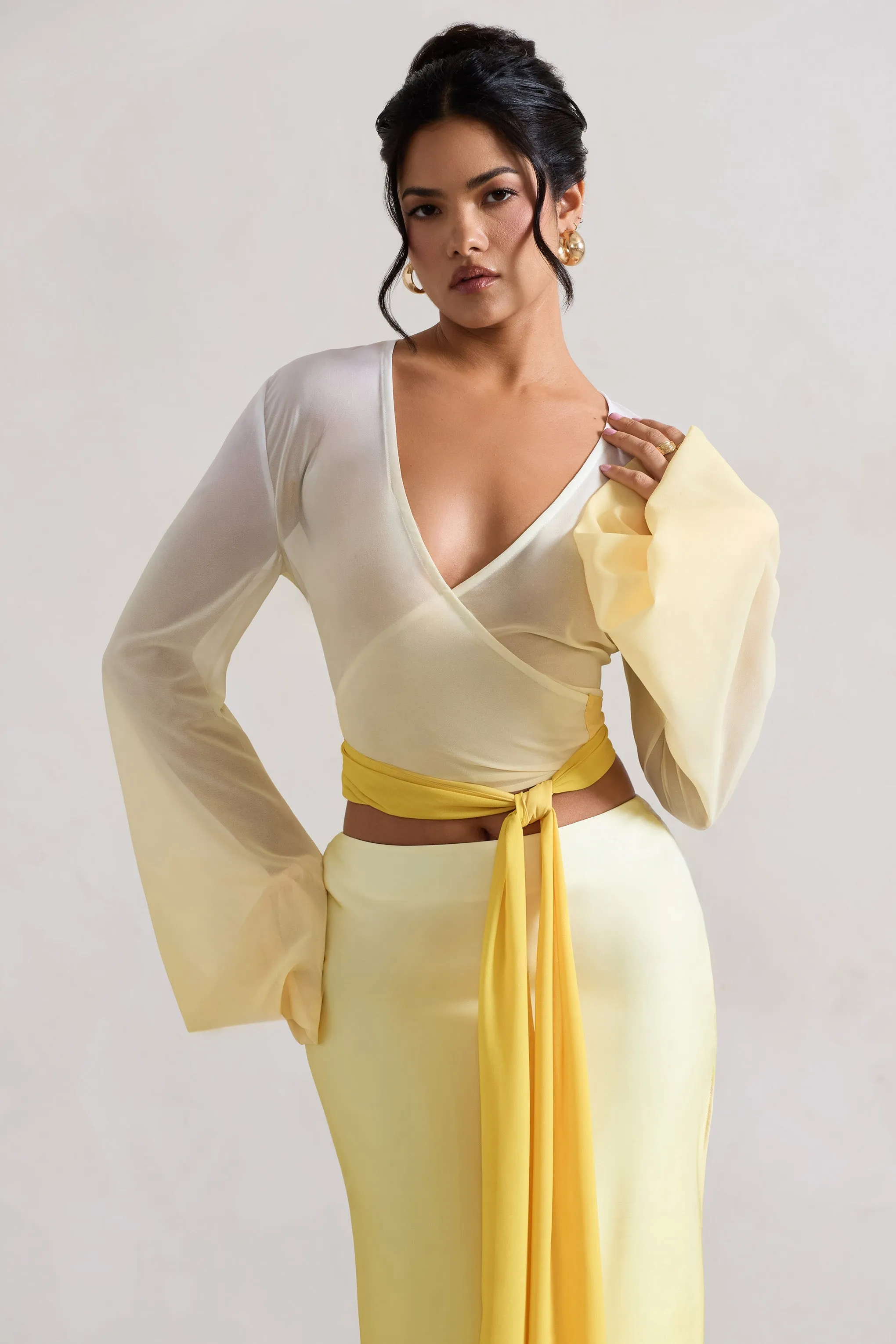 Serita | Yellow Ombre Satin Maxi Skirt