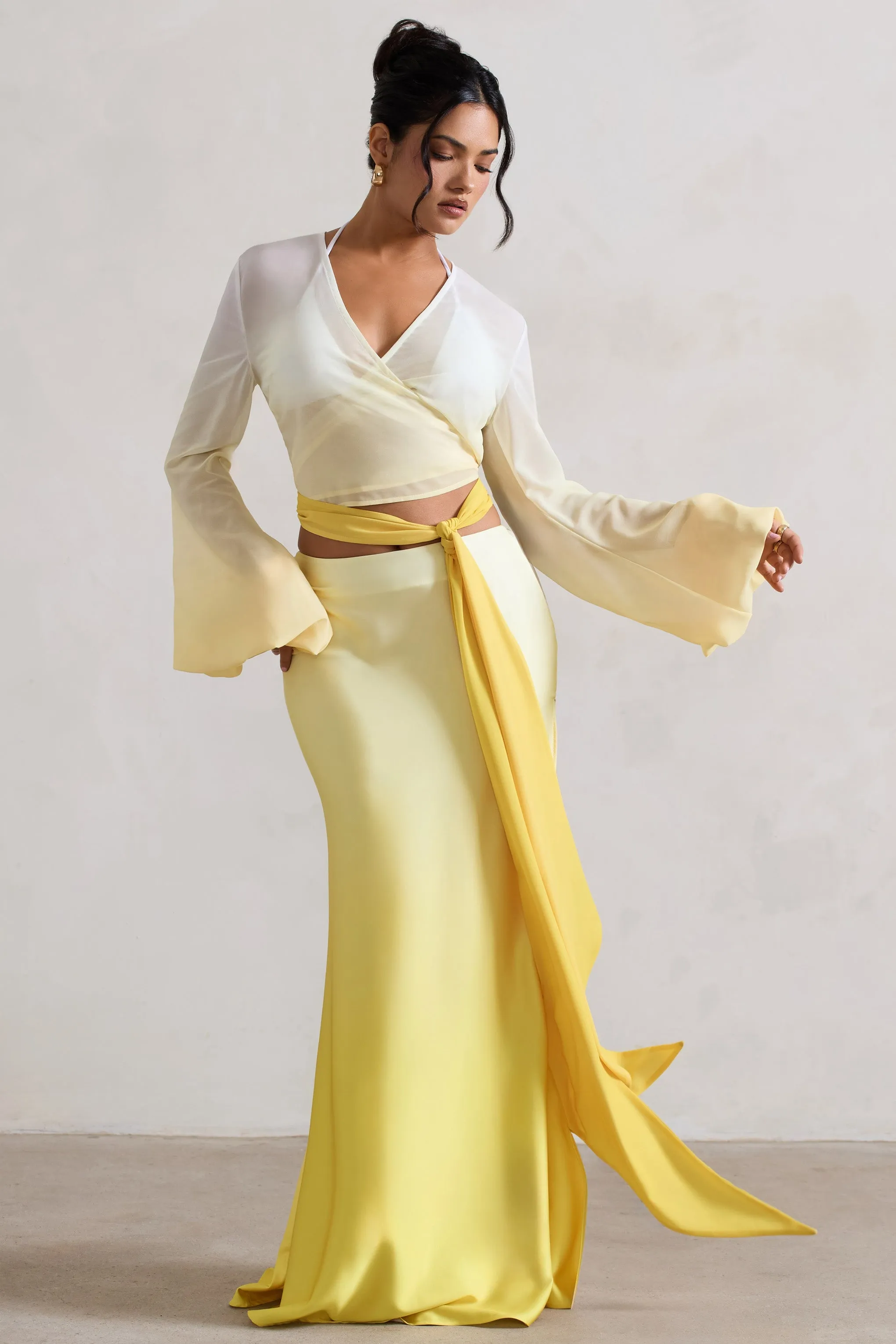 Serita | Yellow Ombre Satin Maxi Skirt