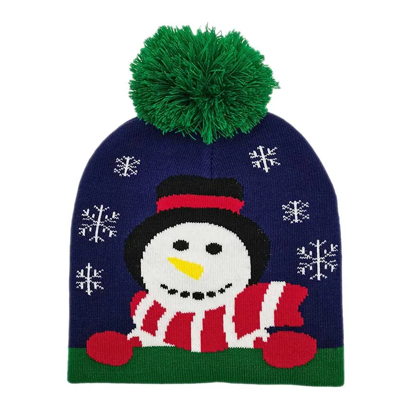 Snowman Snowflake Pom Pom Beanie Hat