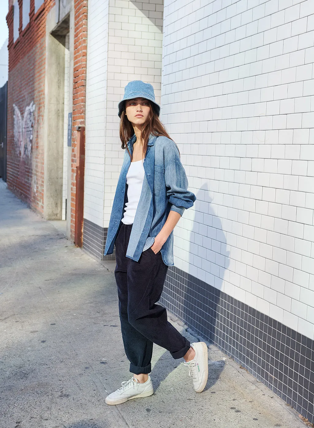 Stonewashed Chambray Oversized Shirt in Medium Wash