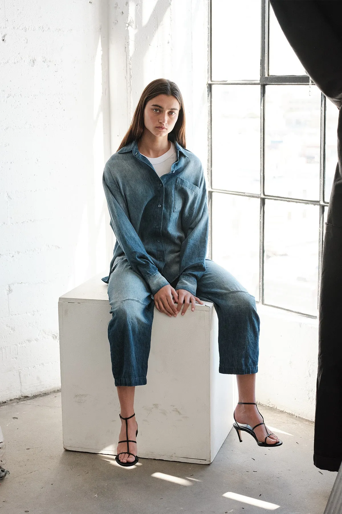 Stonewashed Chambray Oversized Shirt in Medium Wash