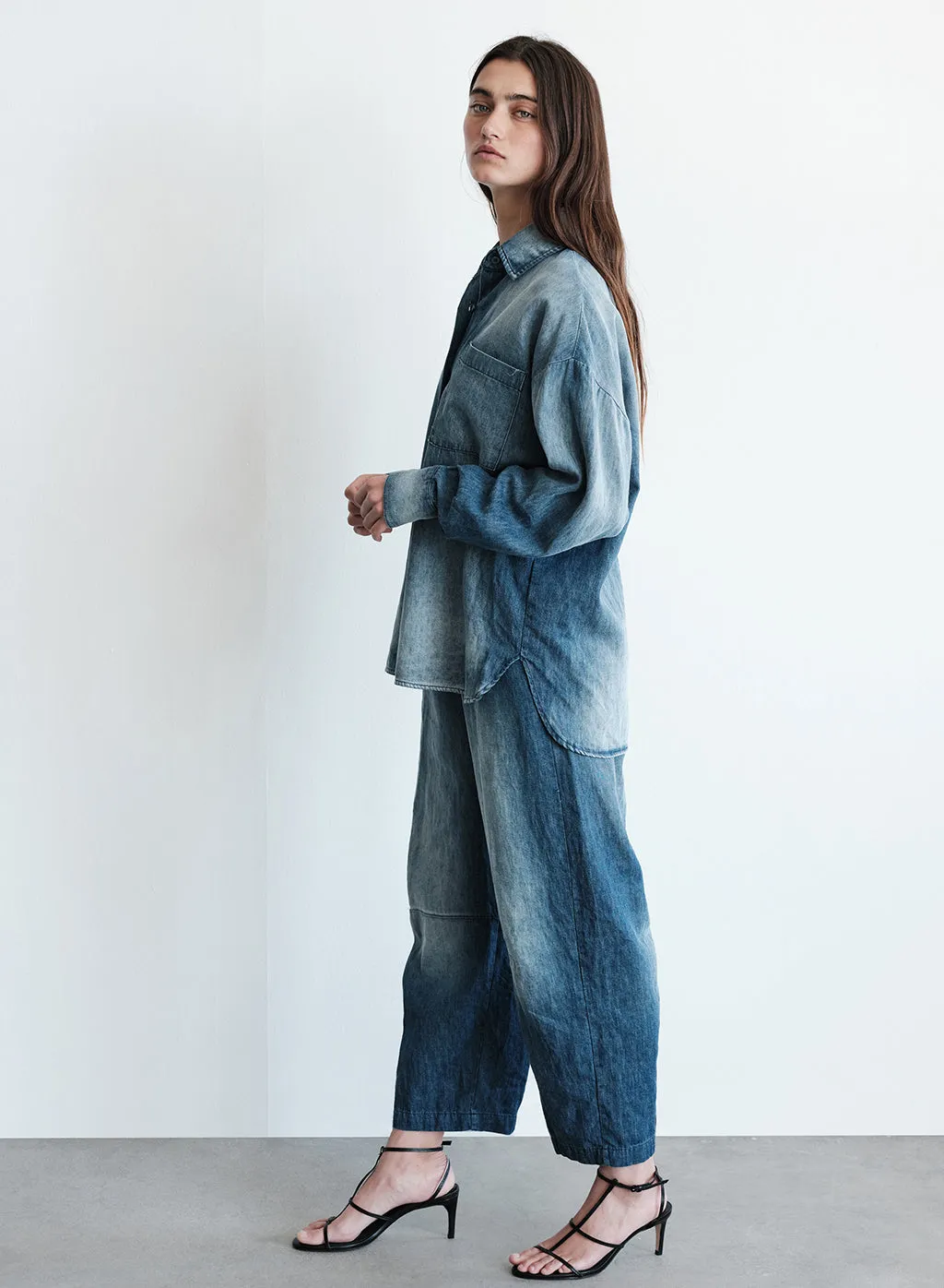 Stonewashed Chambray Oversized Shirt in Medium Wash