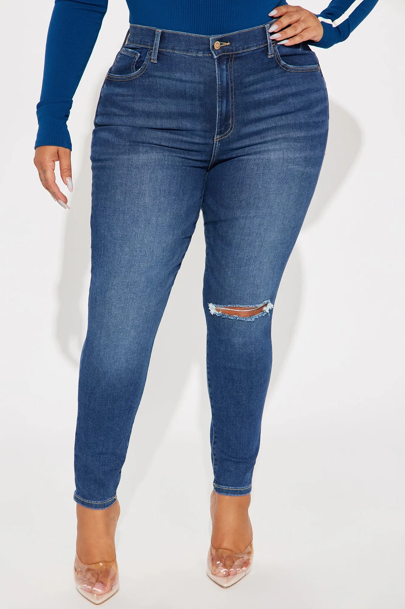 Trina Stretch Ripped Skinny Jeans - Dark Wash