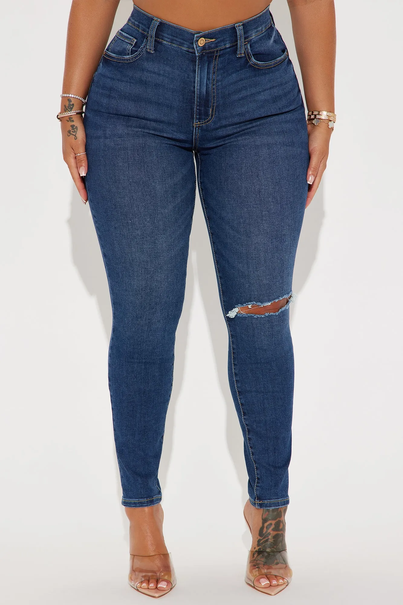 Trina Stretch Ripped Skinny Jeans - Dark Wash