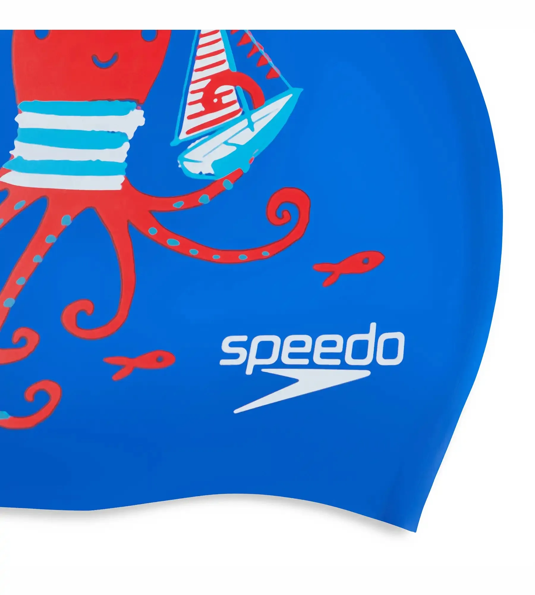 Unisex Junior Slogan Print Swim Caps - Blue & Red