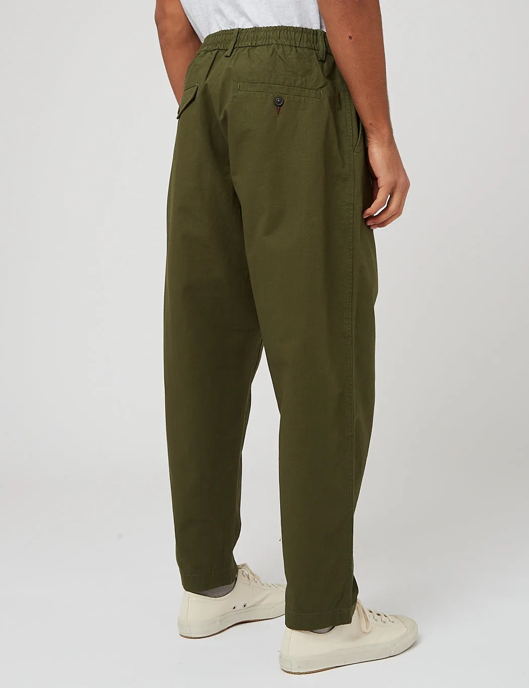 Universal Works Pleated Track Pant (Ripstop) - Olive Green