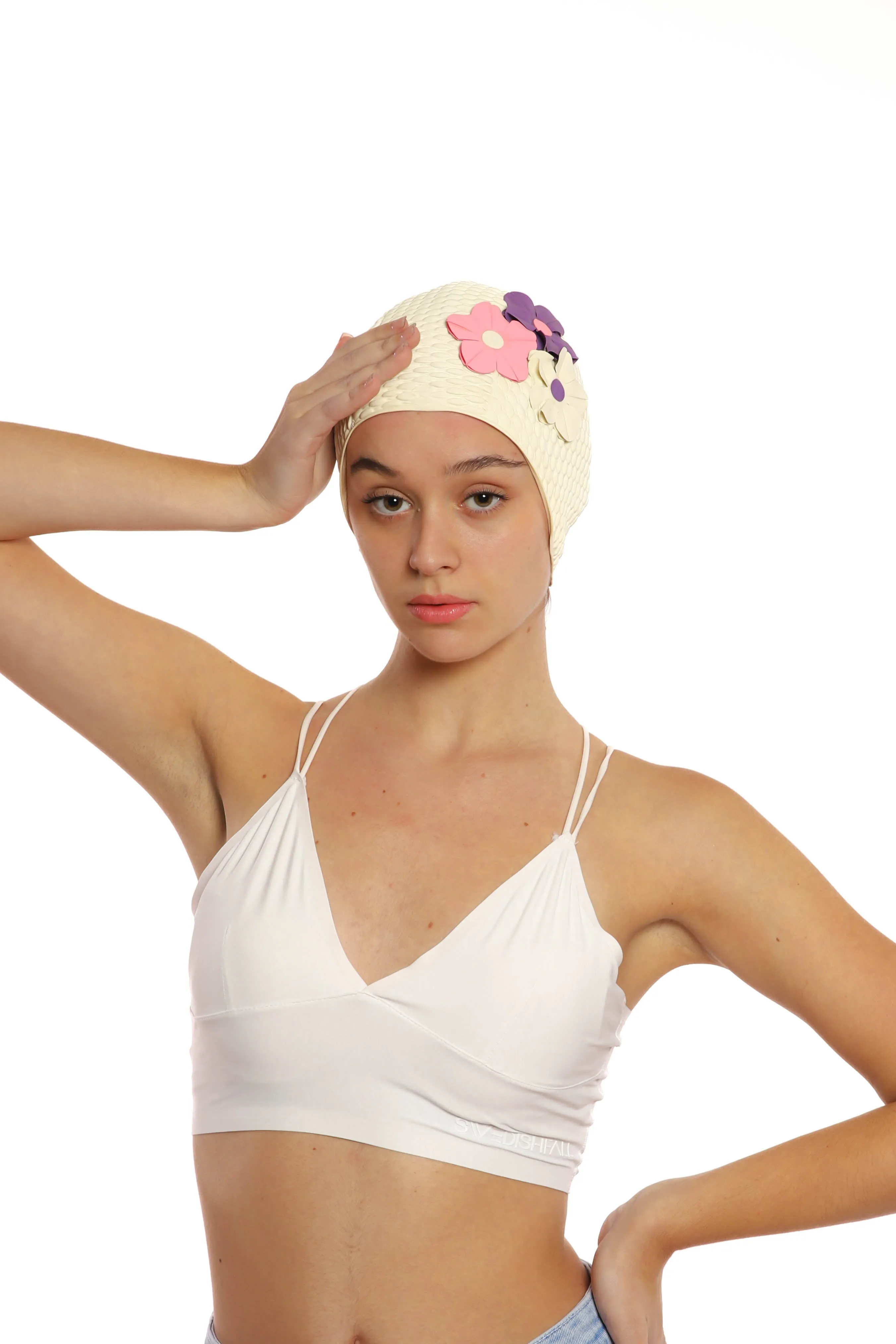 Vintage 3 Flowers Swim Cap