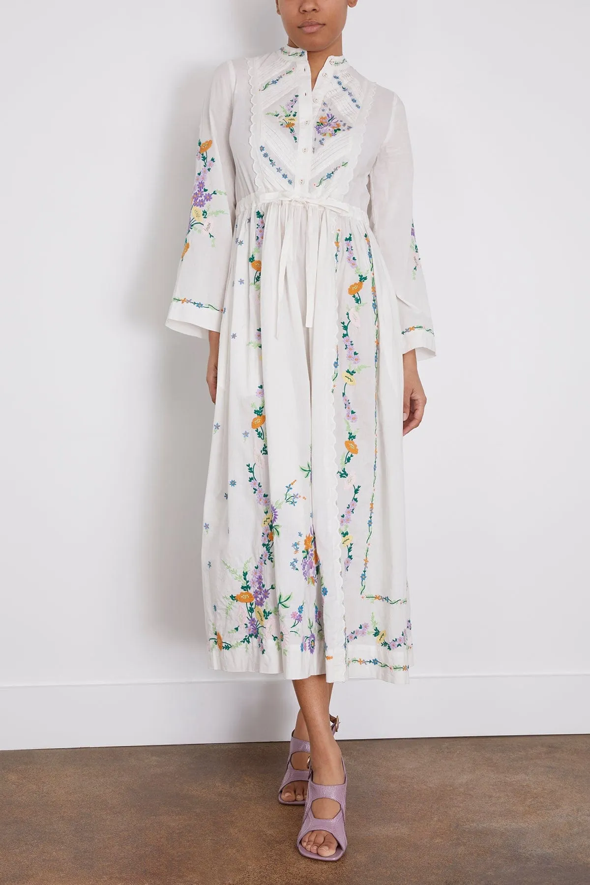 Willa Embroidered Shirtdress in Ivory