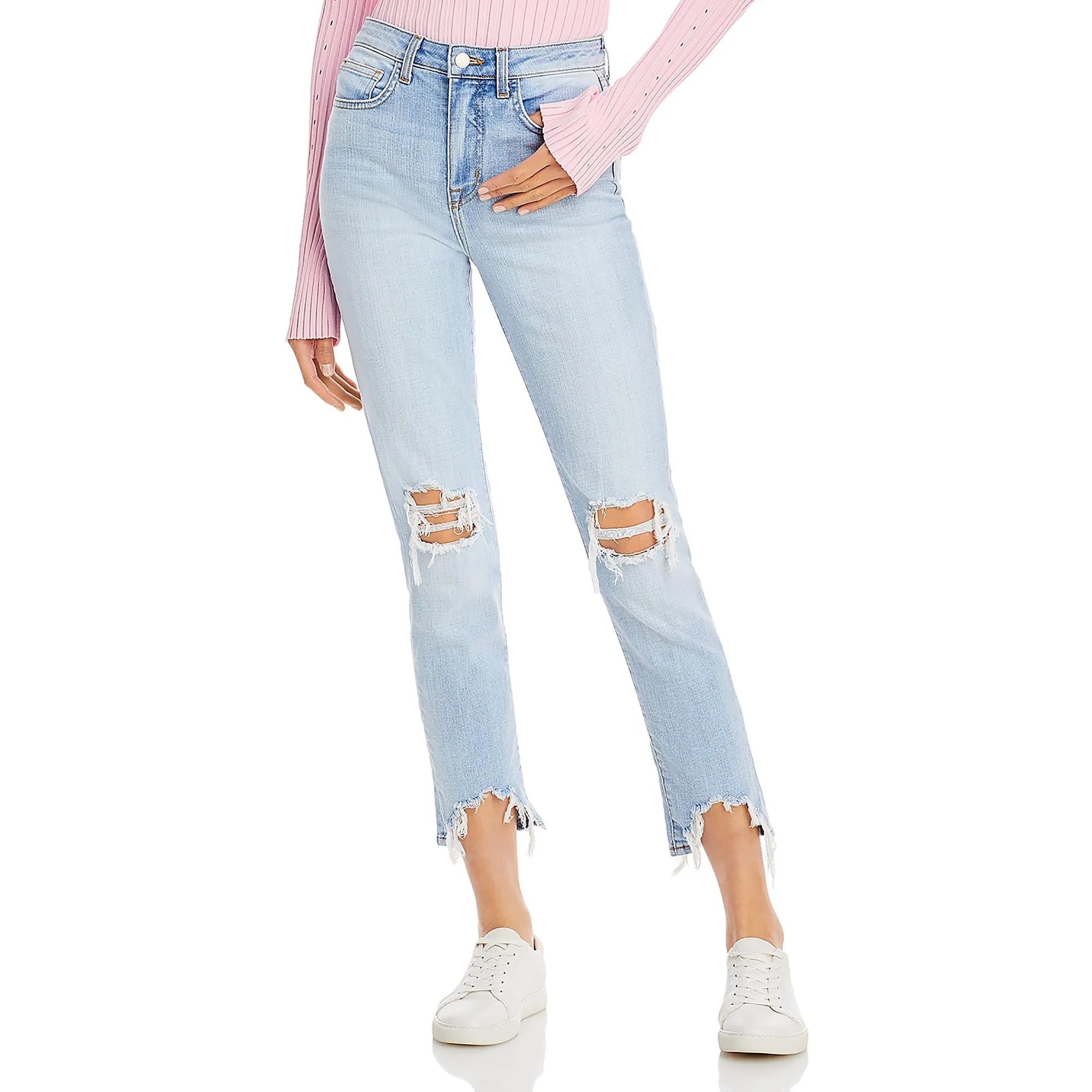 Womens High Rise Distressed Skinny Jeans