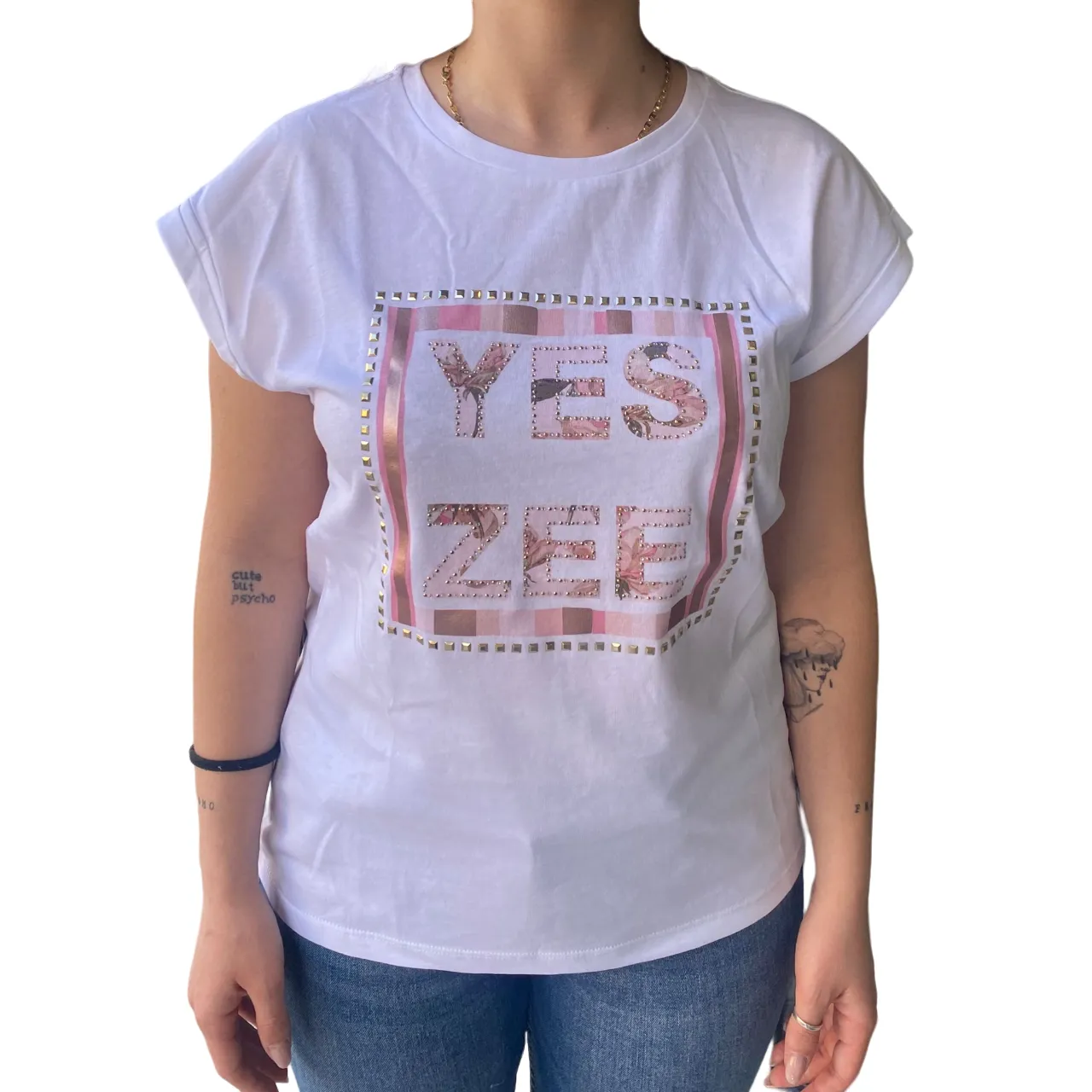 Yes Zee women's short sleeve t-shirt with print 1442 T239/LU02 0127 white